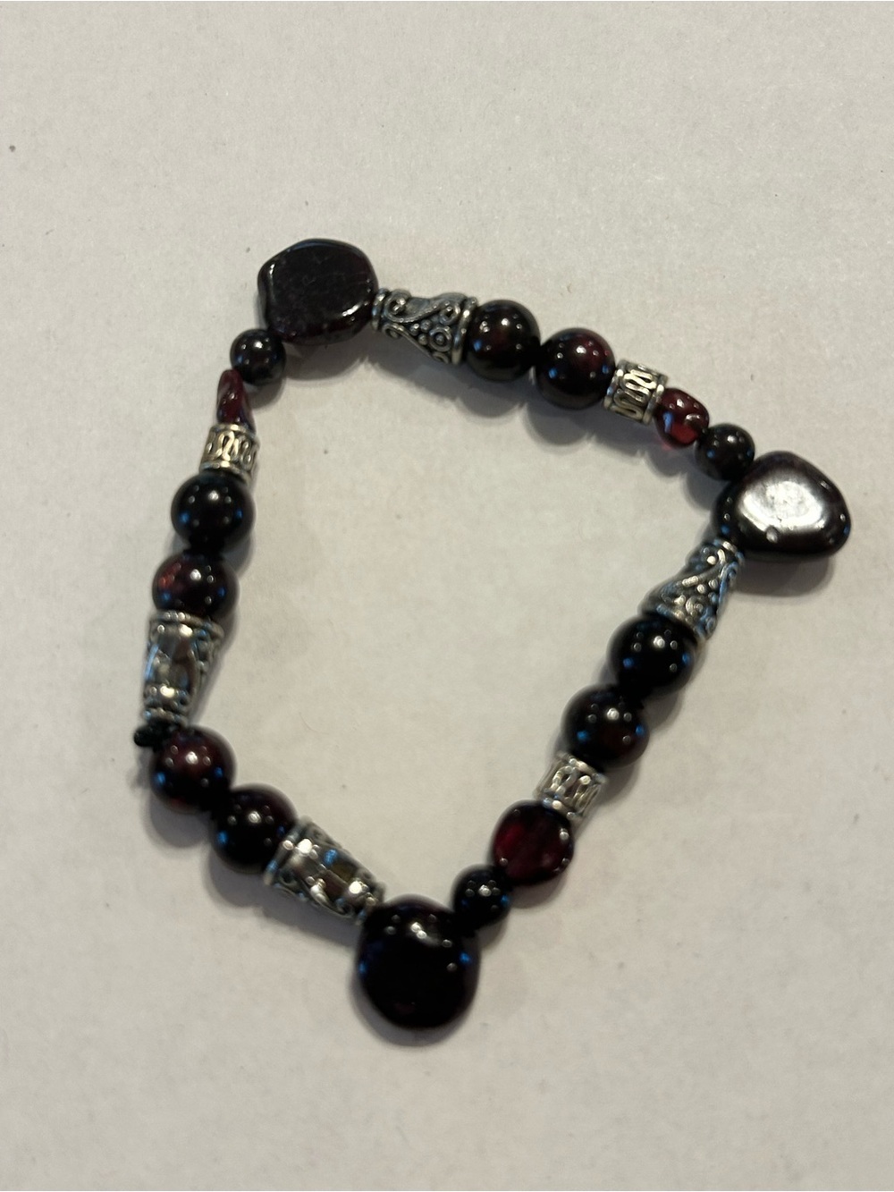 Women's Garnet Bead and Silver-Tone Accent Stretch Bracelet